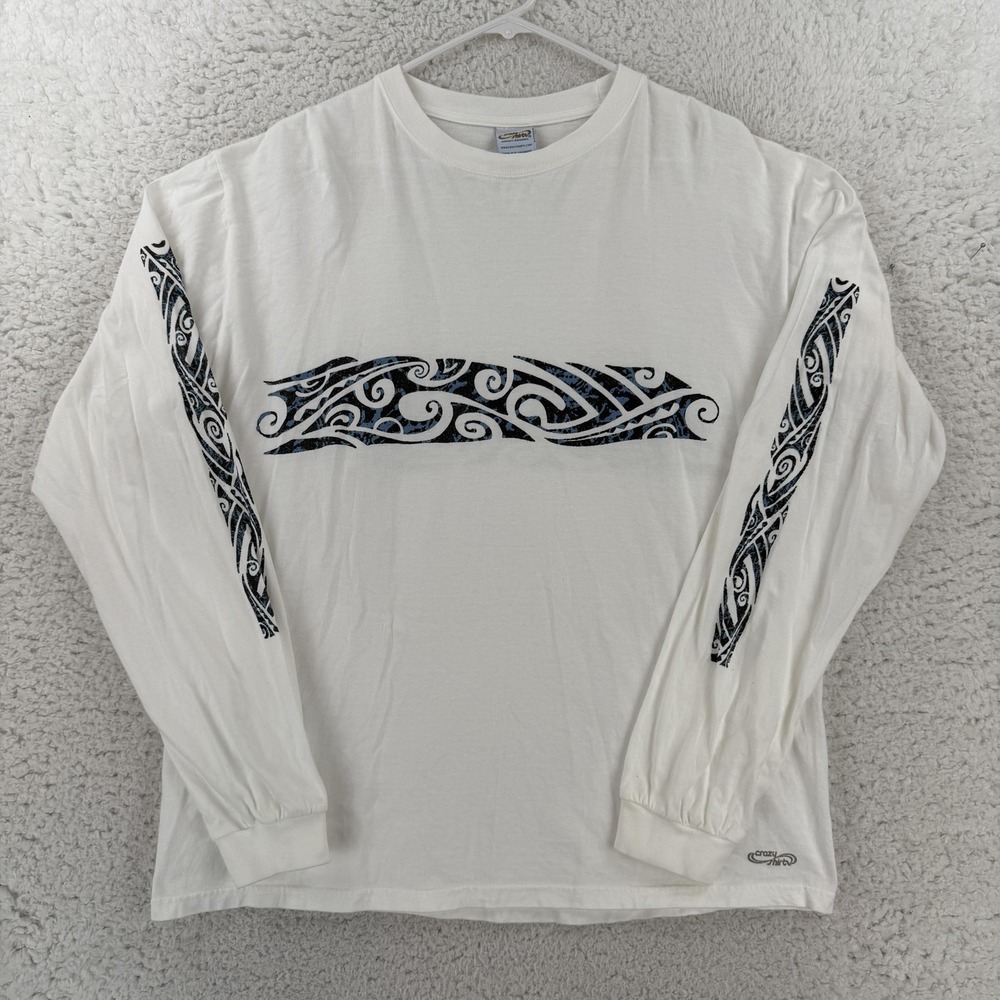 Crazy Shirts Shirt Mens Medium White Tribal Band Long Sleeve T-Shirt Hawaii